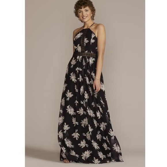Db Studio Dresses & Skirts - DB Studio Maxi Dress Floral Halter 16 Black Womens Formal Evening Gown Event